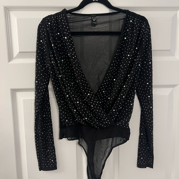 Windsor Tops - Large Windsor black bedazzled sparkly bodysuit.